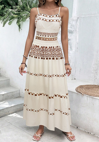 Women Bohemian Holidays Print Beach Tassel Ribbon Suspender Top and Skirt Two-piece Set