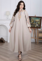 Plus Size Women Muslim Embroidered Robe Dress