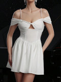 Women Spring Sexy Hollow Pearl Suspender Dress