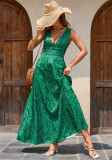 Women Summer Green Sexy Holidays Printed Suspender Dress