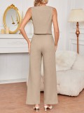 Women Career Vest and Wide-leg Pants Two-piece Set