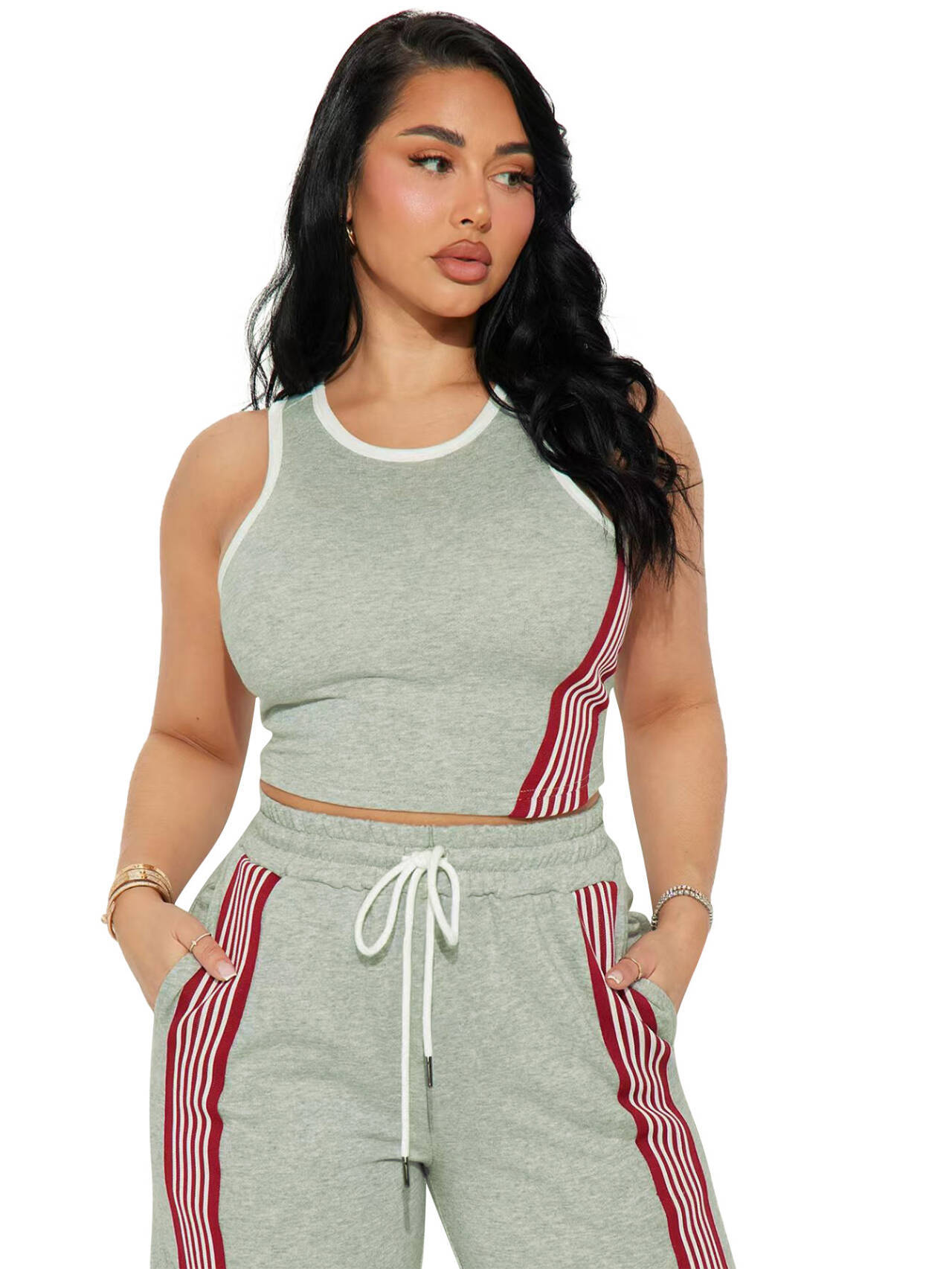 Women Casual Vest and Striped Pants Two-piece Set