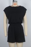 Women sleeveless casual drawstring jumpsuit
