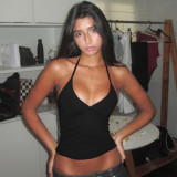 Spring Sexy V-Neck Halter Neck Lace-Up Slim Fit Vest