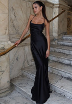 Spring and Summer Strap Satin Low Back Lace-Up Long Dress Spring and Summer Strap Satin Low Back Lace-Up Long Dress