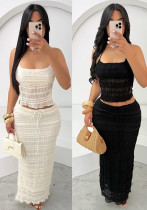 Spring Halter Neck Low Back Vest Pleated Chiffon Sexy Long Skirt Two Piece Set Spring Halter Neck Low Back Vest Pleated Chiffon Sexy Long Skirt Two Piece Set