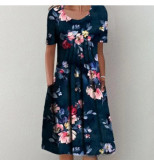 Spring and Summer Plus-Size Elegant Round Neck Print Casual Dress