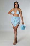 Summer Crocheted Hollow Bra Tassel Short Skirt Sexy Two-Piece Set