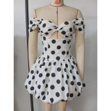 Women Polka Dot Print Strapless Backless Casual Holidays Sexy Dress