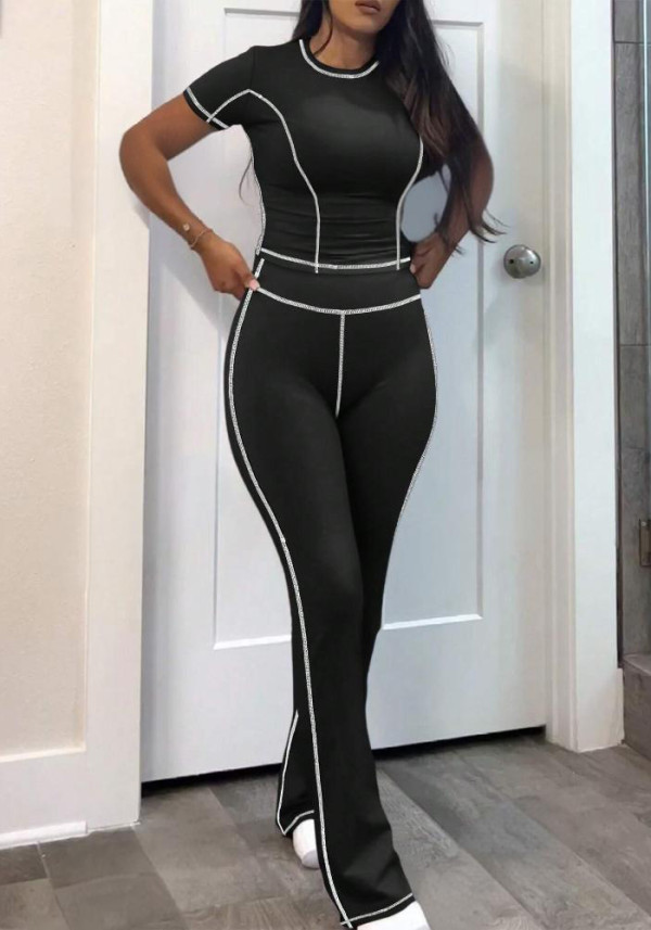 Tight Fitting sports yoga short sleeve women Two Piece pants Set