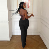 Spring Sexy Halter Neck Low Back Slim Flared Jumpsuit