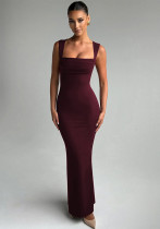 Women's Spring Summer Fashion Square Neck Sleeveless Slim Waist Slim Long Dress Women's Spring Summer Fashion Square Neck Sleeveless Slim Waist Slim Long Dress