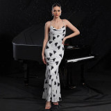 Women Summer Sexy Heart Print Print Backless Holidays Strap Dress