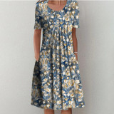 Spring and Summer Plus-Size Elegant Round Neck Print Casual Dress