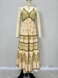 Women Bohemian Ethnic Print Halter Neck Backless Beach Holidays Dress