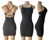 Women Metal Buckle Cross Strapless Backless Sexy Bodycon Dress