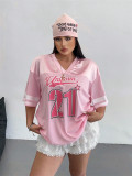 Fashionable trend street print loose Casual V-neck top short sleeve t-shirt