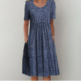 Spring and Summer Plus-Size Elegant Round Neck Print Casual Dress