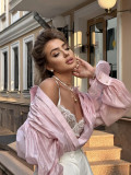 Satin Shirt Women's Lantern Long Sleeve Casual Tops