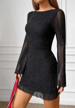 Women's mesh Low Back Bell Bottom sleeve short dress