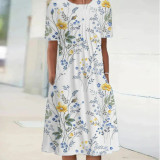 Spring and Summer Plus-Size Elegant Round Neck Print Casual Dress