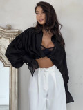 Satin Shirt Women's Lantern Long Sleeve Casual Tops