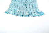 Women Spring and Summer Sexy Suspender Lace-Up Pleated Solid Skirt Three-Piece