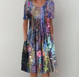 Spring and Summer Plus-Size Elegant Round Neck Print Casual Dress