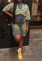 Women's Street Washed Denim Knee-Length Shorts