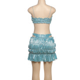 Women Spring and Summer Sexy Suspender Lace-Up Pleated Solid Skirt Three-Piece