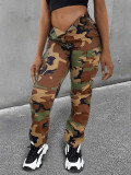 Spring High Waist Multi-Color Camouflage Cargo Pants