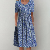 Spring and Summer Plus-Size Elegant Round Neck Print Casual Dress