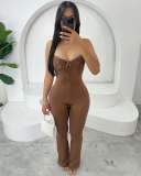 Solid color elastic slim sexy lace Patchwork bow Jumpsuit