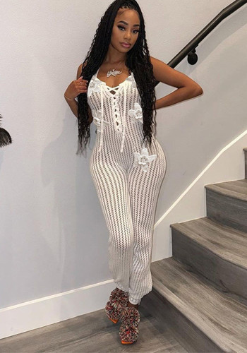Spring Sexy Halter Neck Low Back Slim Flared Jumpsuit