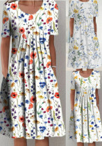 Spring and Summer Plus-Size Elegant Round Neck Print Casual Dress Spring and Summer Plus-Size Elegant Round Neck Print Casual Dress