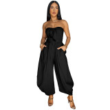 Women's Summer Sexy strapless Solid Color loose Jumpsuit
