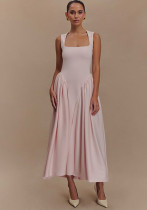 Spring Elegant Square Neck Strap Long Dress Spring Elegant Square Neck Strap Long Dress