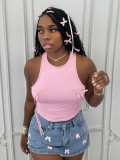Summer fashion solid color bow short vest Crop top