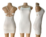 Women Metal Buckle Cross Strapless Backless Sexy Bodycon Dress