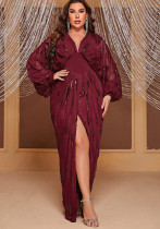 Plus Size Lantern Long Sleeve Luxury Elegant Evening Dress