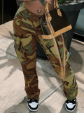 Spring High Waist Multi-Color Camouflage Cargo Pants