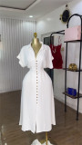 Women Summer Turndown Collar Short Sleeve Slit Shirt Dress