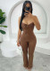 Solid color elastic slim sexy lace Patchwork bow Jumpsuit