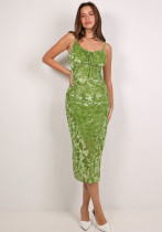Spring Strap Flocking Sexy Slim Midi Dress for Women Spring Strap Flocking Sexy Slim Midi Dress for Women