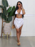 Summer Crocheted Hollow Bra Tassel Short Skirt Sexy Two-Piece Set