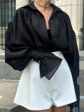 Satin Shirt Women's Lantern Long Sleeve Casual Tops