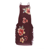 Summer Sexy Flower Mesh Strap Backless Slit Long Dress