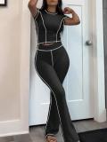 Tight Fitting sports yoga short sleeve women Two Piece pants Set