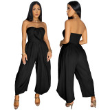 Women's Summer Sexy strapless Solid Color loose Jumpsuit