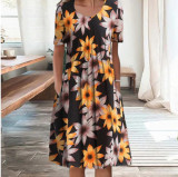 Spring and Summer Plus-Size Elegant Round Neck Print Casual Dress